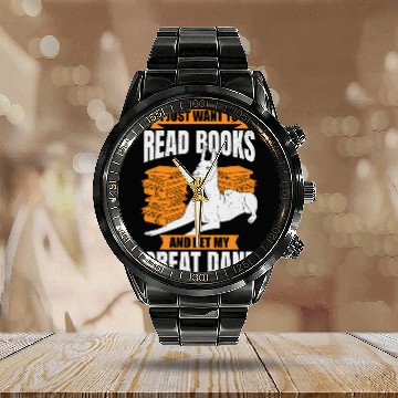 Discover Great Dane German Mastiff Dog Reading Lover Calendar Steel Band Watch