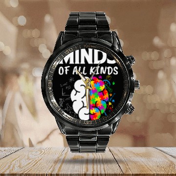 Discover Minds of all Kind Neurodiversity Brain Calendar Steel Band Watch