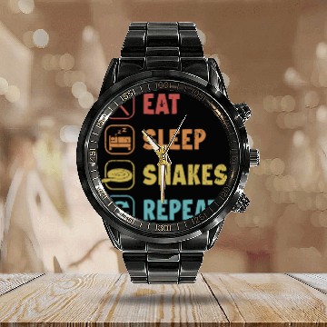 Discover Eat Sleep Snakes Repeat Pythonidae Banana Ball Calendar Steel Band Watch