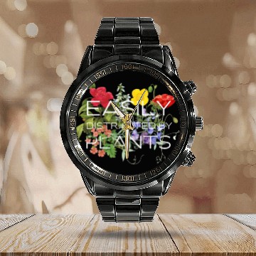 Discover easily distracted by plants - botany Calendar Steel Band Watch