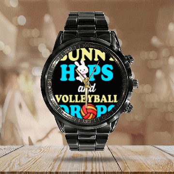 Discover Easter Volleyball Bunny Holiday Rabbit Sport Calendar Steel Band Watch