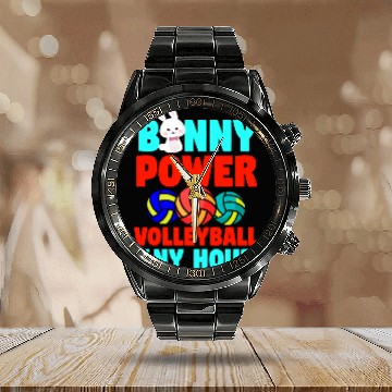 Discover Easter Volleyball Bunny Holiday Rabbit Sport Calendar Steel Band Watch
