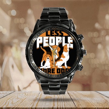 Discover Less People More Dogs Beagle Owner Gift Calendar Steel Band Watch