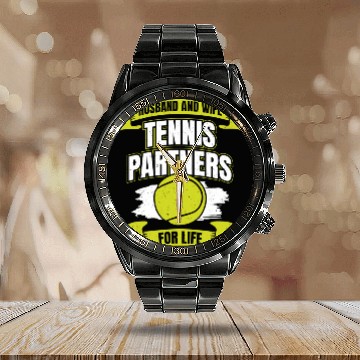 Discover Husband And Wife Tennis Partners For Life Calendar Steel Band Watch