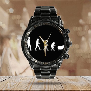 Discover Human to Sheep Evolution Calendar Steel Band Watch