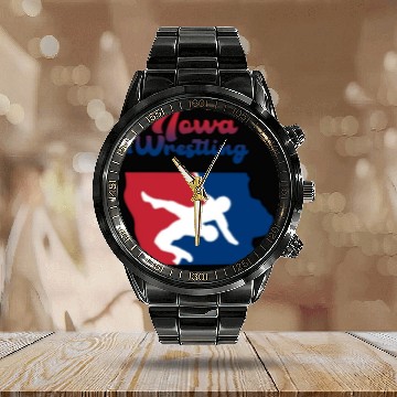 Discover Iowa Wrestling Calendar Steel Band Watch