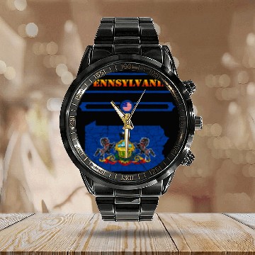 Discover PENNSYLVANIA, MAP OF PENNSYLVANIA. SAMER BRASIL Calendar Steel Band Watch