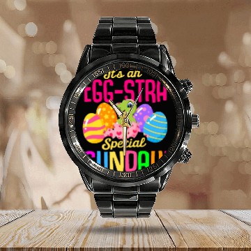 Discover Easter T-rex Dinosaur Rabbit Easter Bunny Holiday Calendar Steel Band Watch