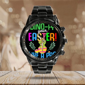 Discover Easter T-rex Dinosaur Rabbit Easter Bunny Holiday Calendar Steel Band Watch