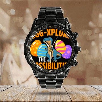 Discover Easter T-rex Dinosaur Rabbit Easter Bunny Holiday Calendar Steel Band Watch
