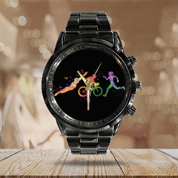Discover Watercolor Womens Triathlon Calendar Steel Band Watch