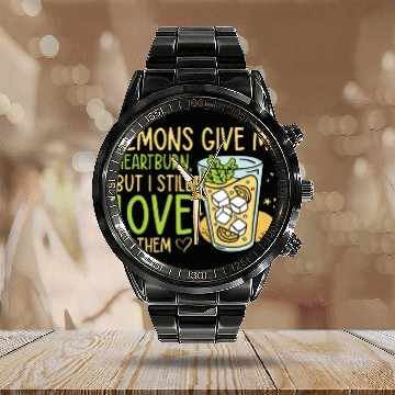 Discover Lemon Fruit Lemonade Citrus Calendar Steel Band Watch