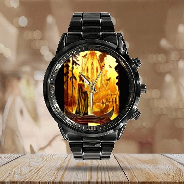 Discover Trippy Demonic Animal Skull Figure On Boat Calendar Steel Band Watch
