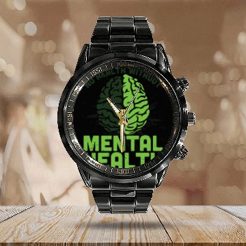 Discover Brain No Health Without Mental Health Calendar Steel Band Watch