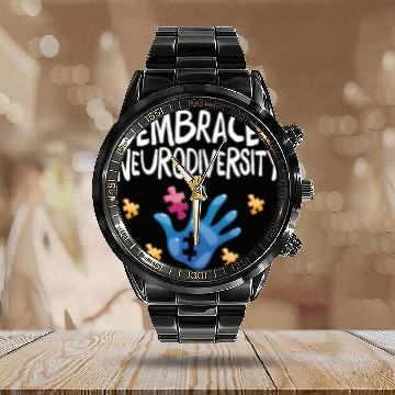 Discover embrace neurodiversity - Embrace ADHD Autism ASD Calendar Steel Band Watch
