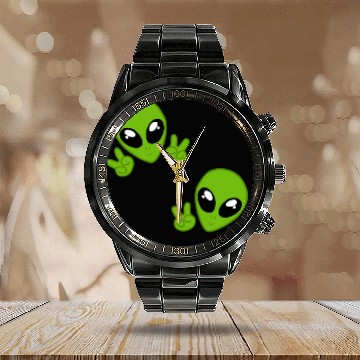 Discover cute aliens chibi Calendar Steel Band Watch