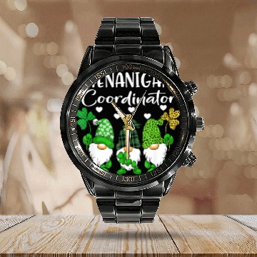 Discover Shenanigans Coordinator Saint Irish Gnomes St Pat Calendar Steel Band Watch
