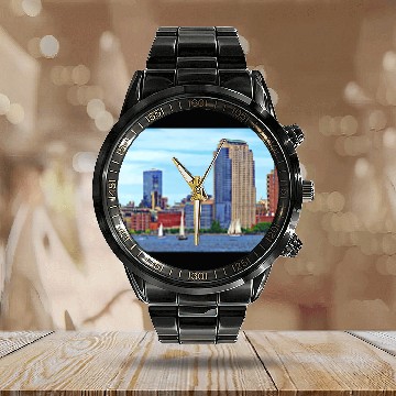 Discover Manhattan NY - Boats By Manhattan Skyline Calendar Steel Band Watch
