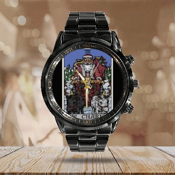 Discover Santa Claus in The Chariot Tarot Card Calendar Steel Band Watch