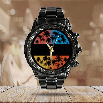 Discover Israel Palm Tree Stylish Vacation Souvenir Calendar Steel Band Watch