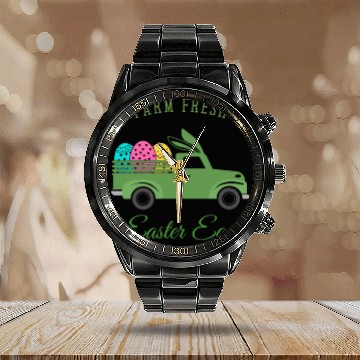 Discover Farm Fresh Easter Day Calendar Steel Band Watch