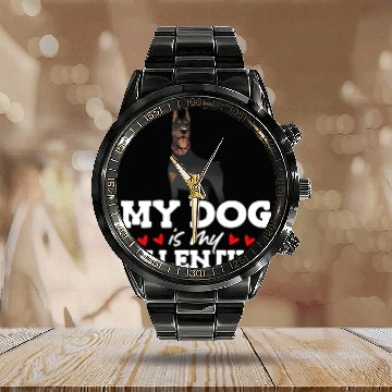 Discover My Dog Is My Valentine Date Cute Doggy Calendar Steel Band Watch