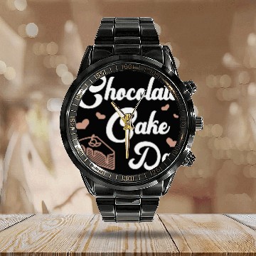 Discover Chocolate Cake Day Dessert Sweet Delicious Fun Calendar Steel Band Watch