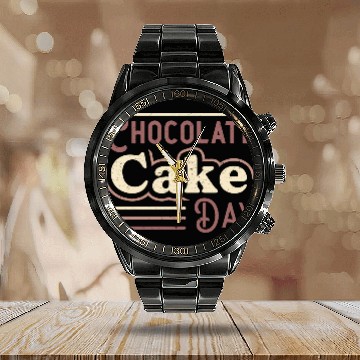 Discover Chocolate Cake Day Dessert Delicious Sweet Calendar Steel Band Watch