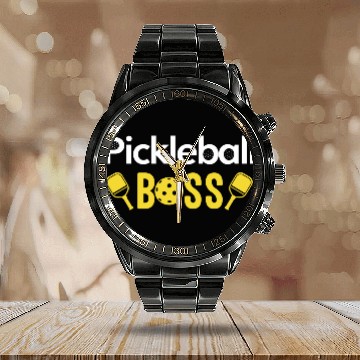 Discover Pickleball Boss Calendar Steel Band Watch