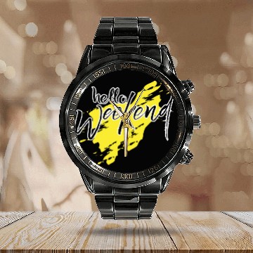 Discover Hello weekend Calendar Steel Band Watch
