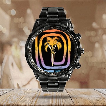 Discover Cool Saint Tropez Palm Tree Souvenir Vacation Calendar Steel Band Watch