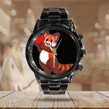 Discover Red Panda At Love With Heart Calendar Steel Band Watch