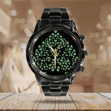 Discover Tree of Life with Hearts Two Color Vector Calendar Steel Band Watch