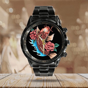Discover Koi Fish and Roses Calendar Steel Band Watch