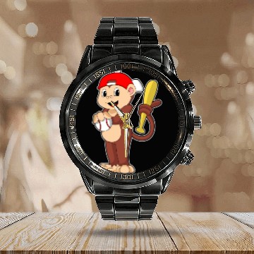 Discover Monkey At Baseball With Baseball Bat Calendar Steel Band Watch