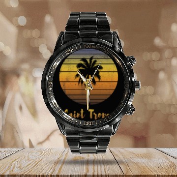 Discover Retro Souvenir Saint Tropez Sunset Distressed Calendar Steel Band Watch