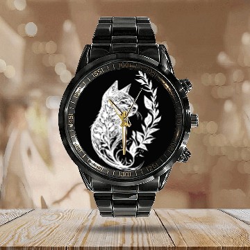 Discover Cute Little Cat In Nature Tattoo Style Calendar Steel Band Watch