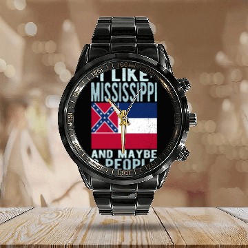 Discover Mississippi Flag US State Calendar Steel Band Watch