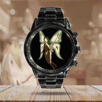 Discover woman with green and white butterfly on her back Calendar Steel Band Watch