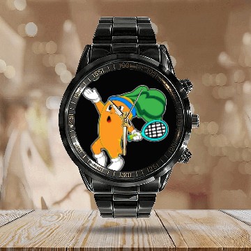 Discover Carrot At Tennis With Tennis Racket Calendar Steel Band Watch