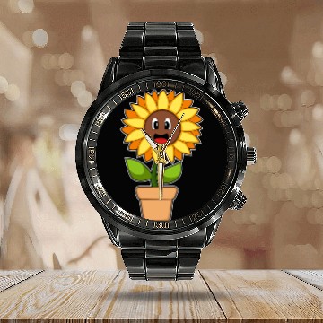 Discover Plant Pot Sunflower Flower Calendar Steel Band Watch