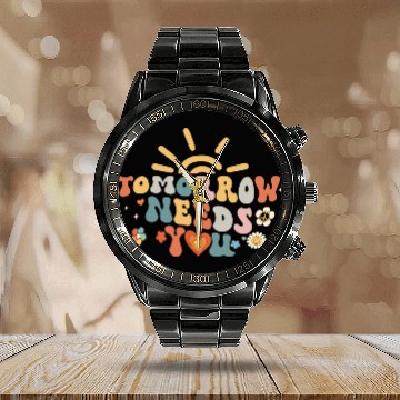 Discover Tomorrow Needs You Mental Health Awareness Groovy Calendar Steel Band Watch