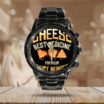 Discover Best Medicine Cheese Foodie Dairy Cheese Lover Calendar Steel Band Watch