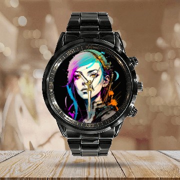 Discover A Digital Diva Stunning Cyberpunk Beautiful Girl Calendar Steel Band Watch