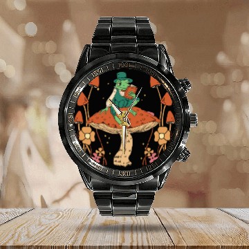 Discover Cottagecore Mushroom Aesthetic Nature Conservation Calendar Steel Band Watch