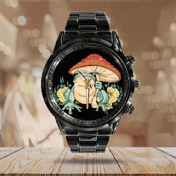 Discover Cottagecore Mushroom Aesthetic Nature Conservation Calendar Steel Band Watch