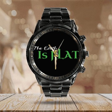 Discover Flat Earth Green Calendar Steel Band Watch