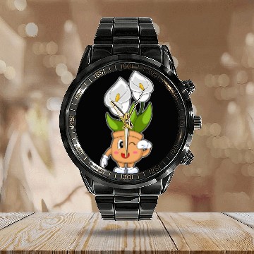 Discover Plant Pot Calla Lily Flower Calendar Steel Band Watch