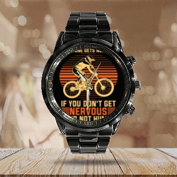 Discover BMX Racing Everyone Gets Nervous Cycling BMX Rider Calendar Steel Band Watch