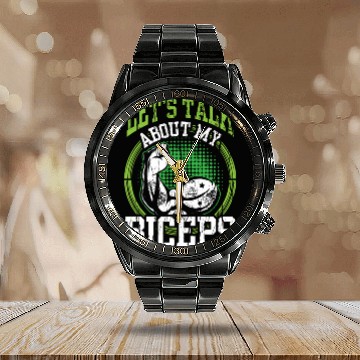 Discover Let's Talk About My Biceps Curl Muscle Sayings Calendar Steel Band Watch